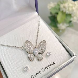 Cubic Zirconia butterfly and earring set
